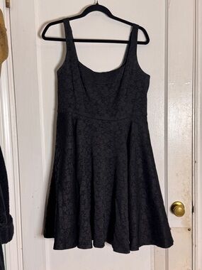 Black Lace-Textured Fit & Flare Dress Jill Stuart fully lined